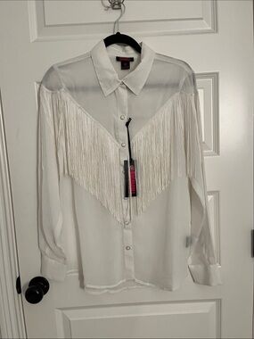 Fringed Button-Down Shirt - White